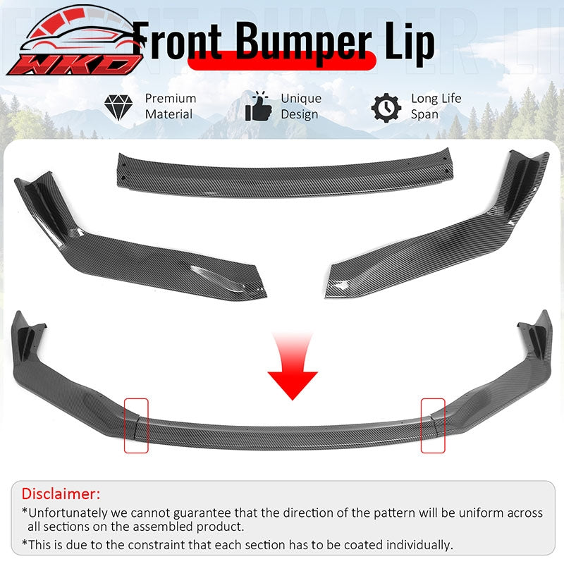Fits 17-20 Lexus IS IKON Style PP Front Bumper Lip Carbon Fiber Print 3PCS Set