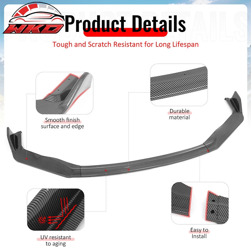 Fits 17-20 Lexus IS IKON Style PP Front Bumper Lip Carbon Fiber Print 3PCS Set