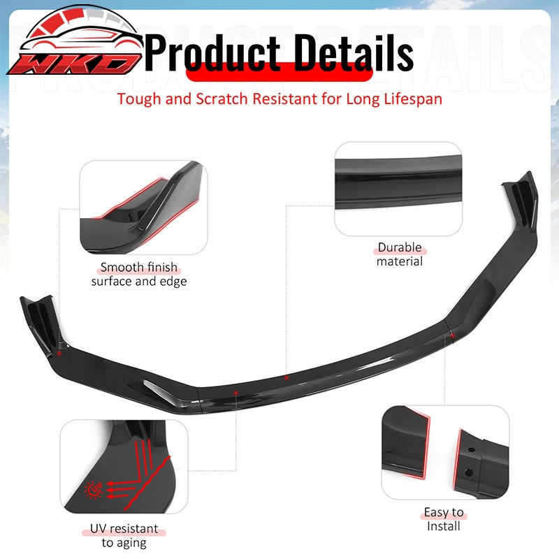 Fits 17-20 Lexus IS IKON Style PP Front Bumper Lip Spoiler Gloss Black 3PCS Set