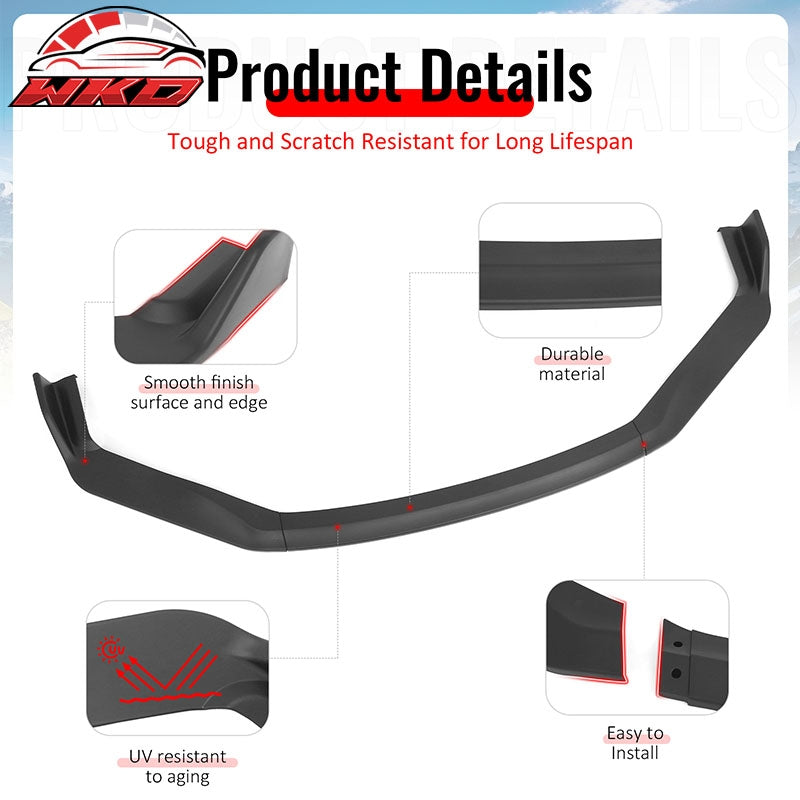 Fits 17-20 Lexus IS IKON Style PP Front Bumper Lip Spoiler Matte Black 3PCS Set