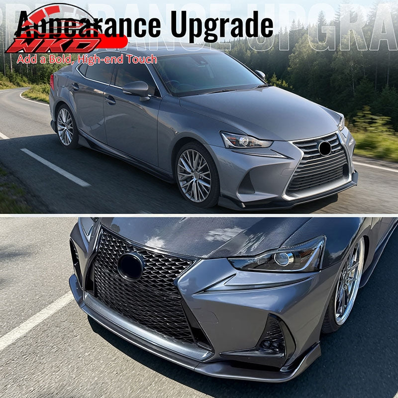 Fits 17-20 Lexus IS IKON Style PP Front Bumper Lip Spoiler Matte Black 3PCS Set