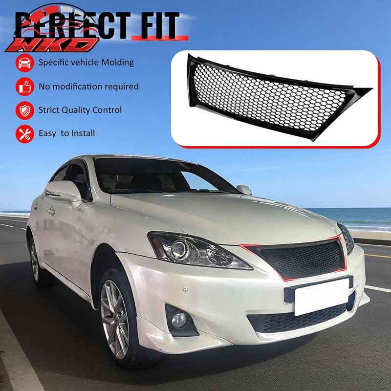 Fits 11-13 Lexus IS250 IS350 Sedan Gloss Black Honeycomb Style Upper Grille ABS