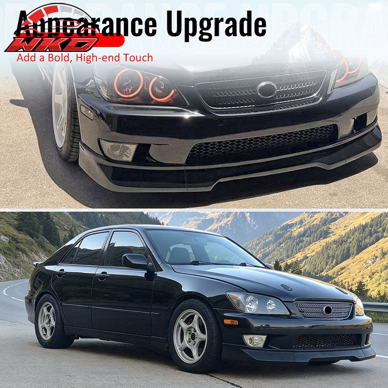 Fits 01-05 Lexus IS300 GR Style Front Bumper Lip Spoiler Gloss Black PP 3PCS Set