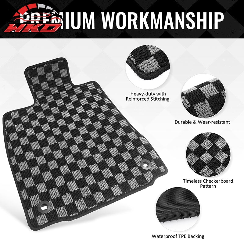 Fits 14-25 Lexus IS300 IS350 RWD Floor Mats Carpets Checkered Black Gray Plaid