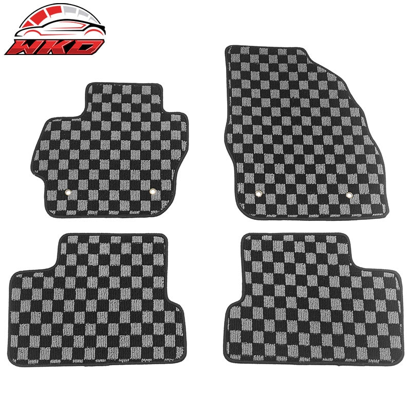 Wholesale 10-13 Mazda 3 Floor Mats Non-Slip Carpets Checkered Black Gray Plaid 4PCS - Wikond Auto