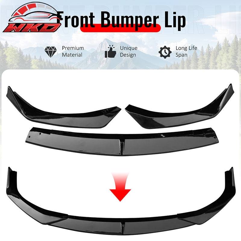 For 19-26 Mazda 3 Sedan IKON Style Front Bumper Lip Chin Spoiler Gloss Black 3PC