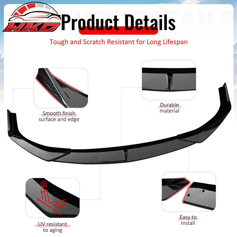For 19-26 Mazda 3 Sedan IKON Style Front Bumper Lip Chin Spoiler Gloss Black 3PC