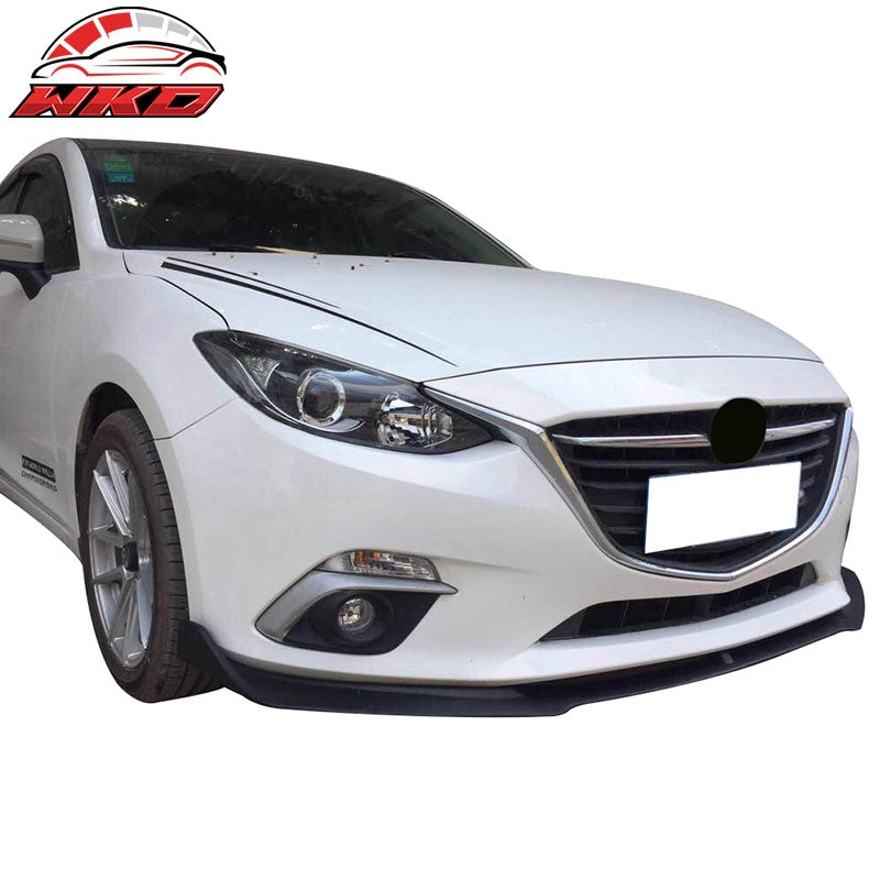 Fits 14-17 Mazda 3 V2 Style Unpainted Black Front Bumper Lip Spoiler - PP