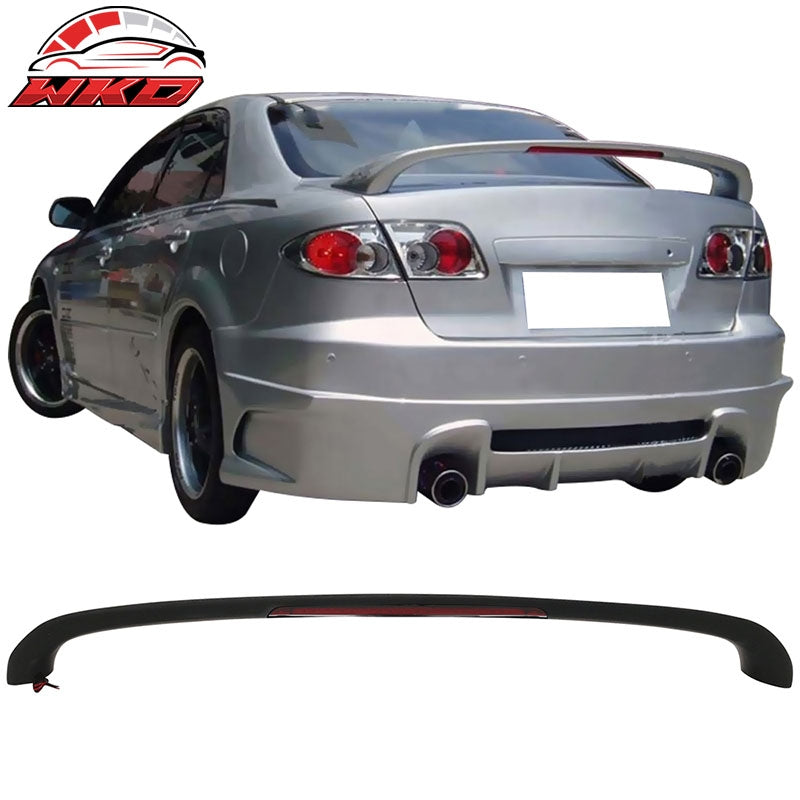 Fits 03-08 Mazda 6 Mazda6 4Dr HB OE ABS Trunk Spoiler&LED 3rd Brake Light