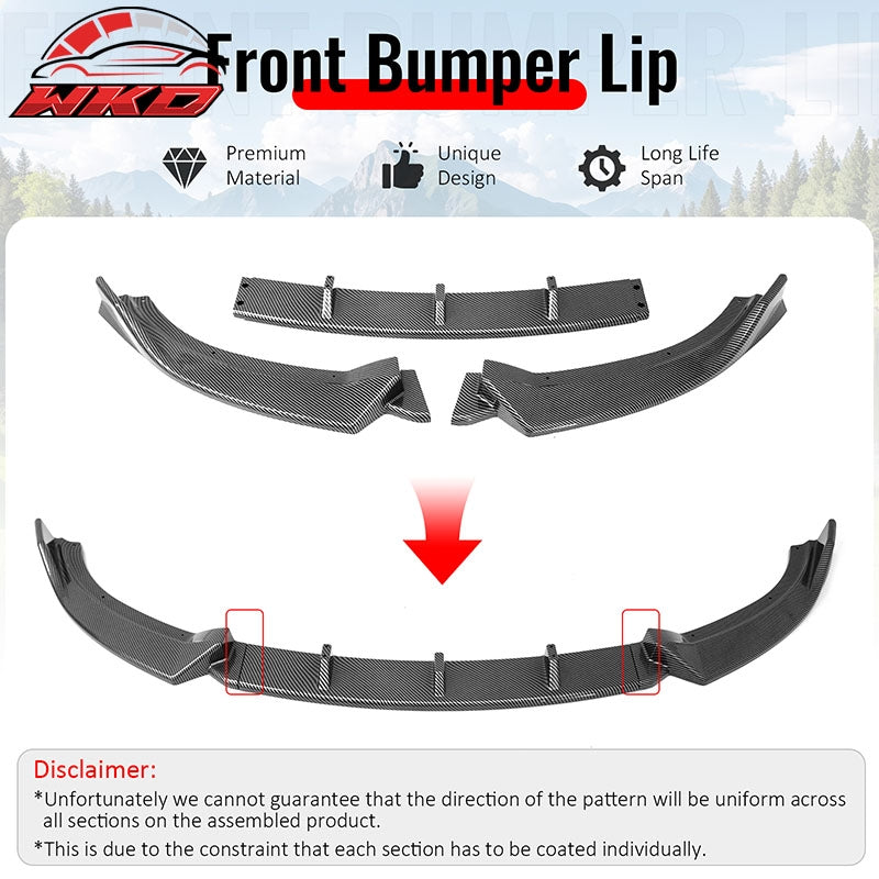 Fits 09-12 Mazda MX-5 Miata Carbon Fiber Print Front Bumper Lip IKON Style 3PCS