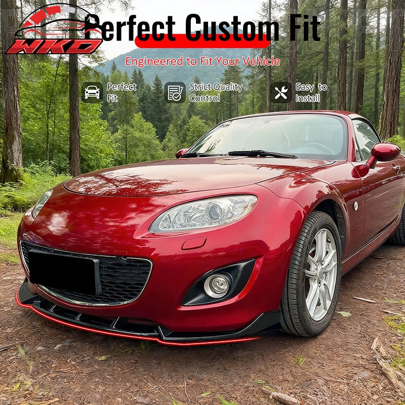 Fits 09-12 Mazda MX-5 Miata Gloss Black Front Bumper Lip IKON Style Spoiler 3PCS