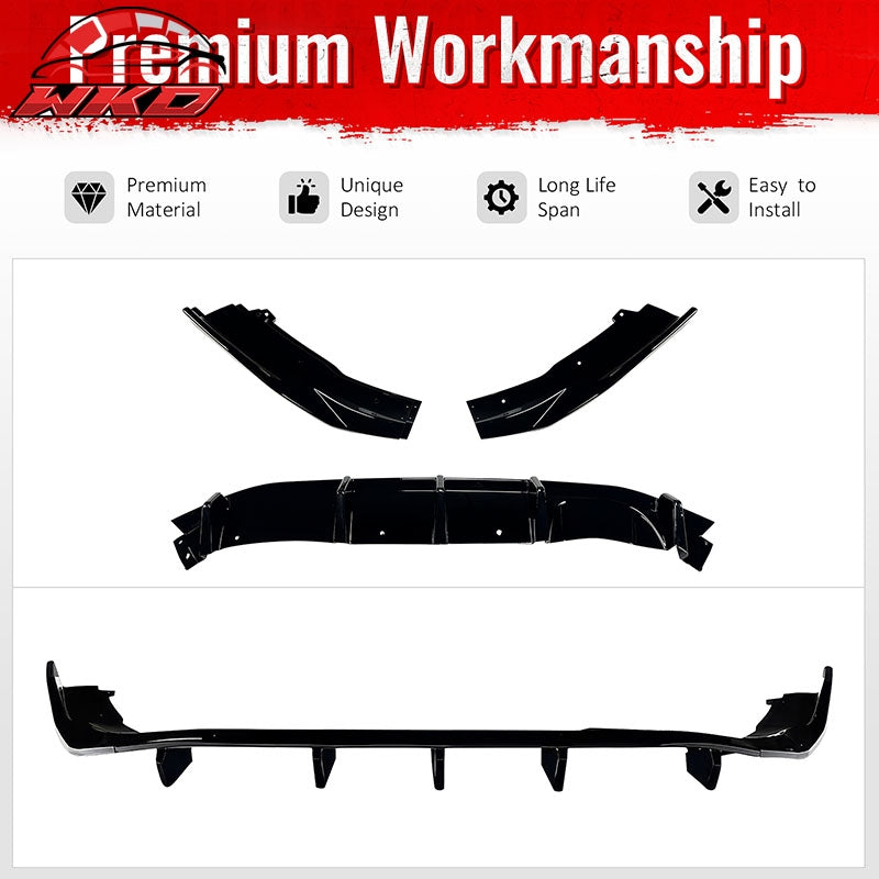 Fits 16-26 Mazda MX-5 Miata Gloss Black IKON Style Rear Bumper Diffuser ABS 3PCS