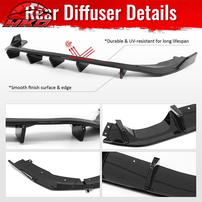 Fits 16-26 Mazda MX-5 Miata Gloss Black IKON Style Rear Bumper Diffuser ABS 3PCS