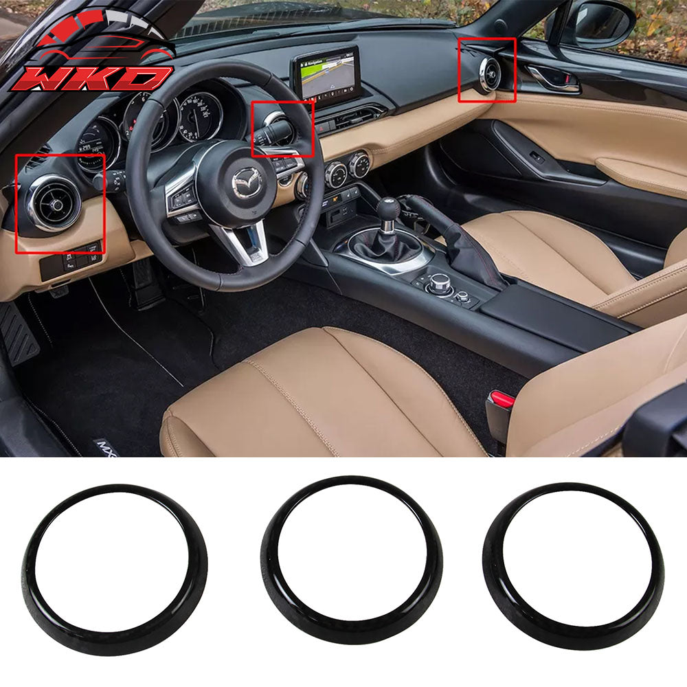 Fits 16-25 Mazda MX-5 MX5 Miata Carbon Fiber CF Interior Air Vent Frame Trim 3PC