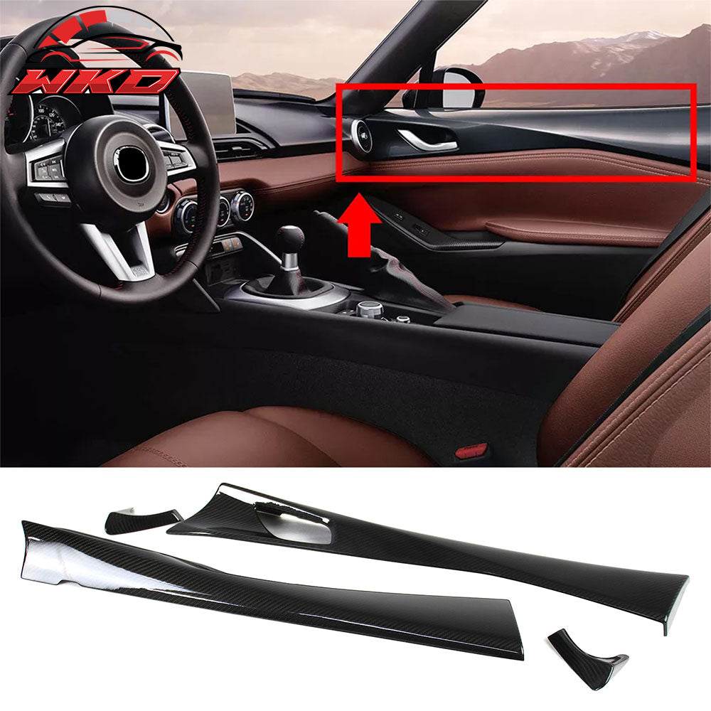 Fits 16-25 Mazda MX-5 MX5 Miata Carbon Fiber CF Interior Door Panel Trim 4PCS