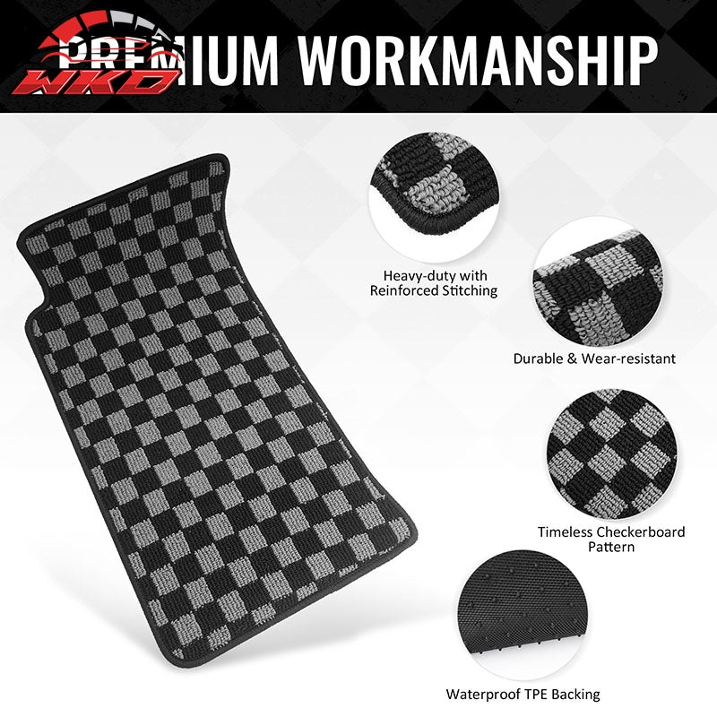 Fits 90-97 Mazda Miata MX5 Floor Mats Non-Slip Carpet Checkered Black Gray Plaid