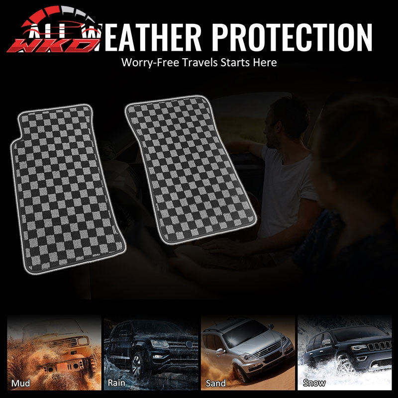 Fits 90-97 Mazda Miata MX5 Floor Mats Non-Slip Carpet Checkered Black Gray Plaid