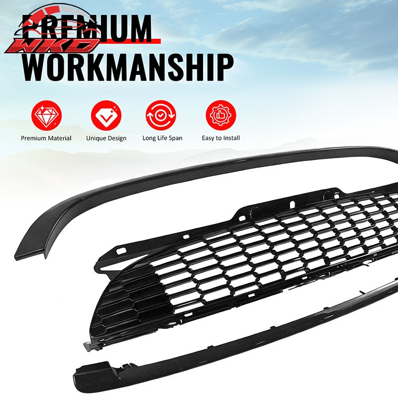 For 08-15 Mini Cooper S JCW R55 R56 R57 R58 R59 Gloss Black Front Grille w/Frame