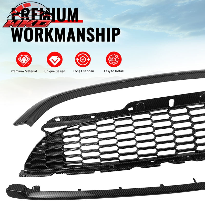 For 08-15 Mini Cooper S JCW R55-R59 Carbon Fiber Print Front Grille w/ Frame ABS