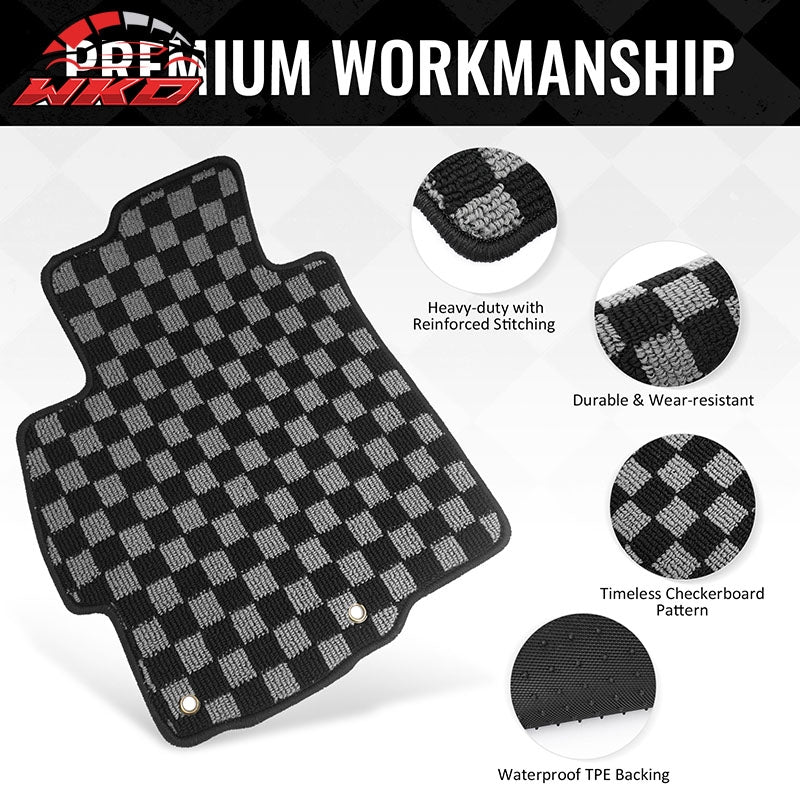 For 08-17 Mitsubishi Lancer Floor Mat Non-Slip Carpet Checkered Black Gray Plaid