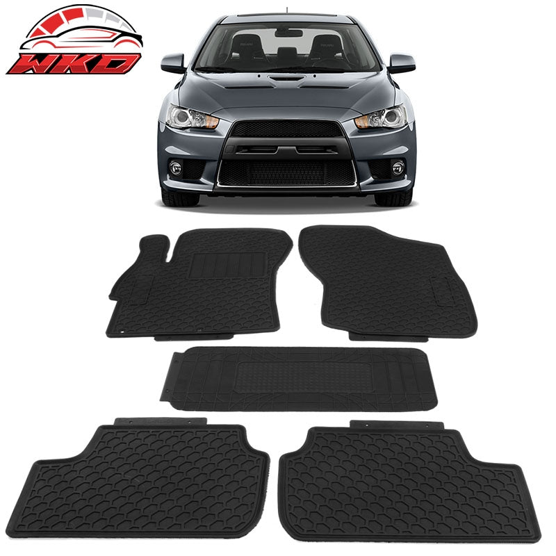 Fits 08-17 Mitsubishi Lancer Heavy Duty Black Latex Floor Mats Front Second Row