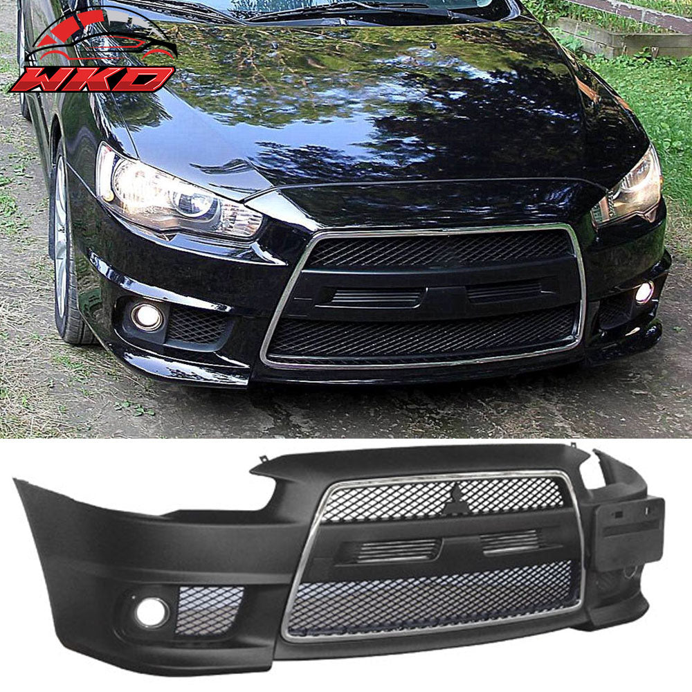 Fits 08-15 Mitsubishi Lancer EVO Style Front Bumper Cover + Grille Fog Covers
