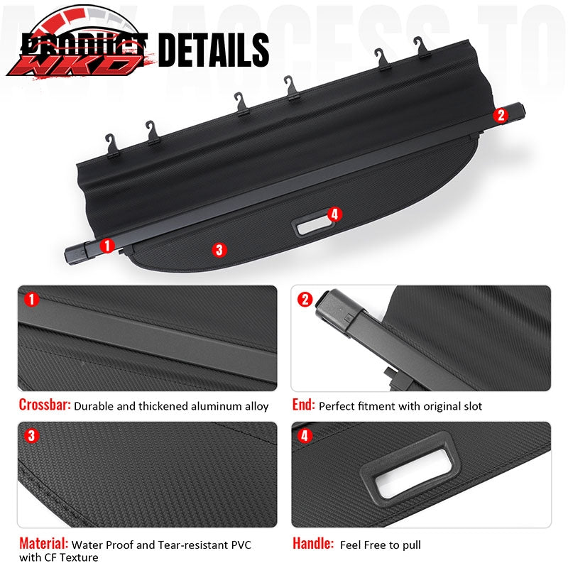 Fits 22-26 Mitsubishi Outlander & PHEV Rear Cargo Cover Carbon Fiber Texture