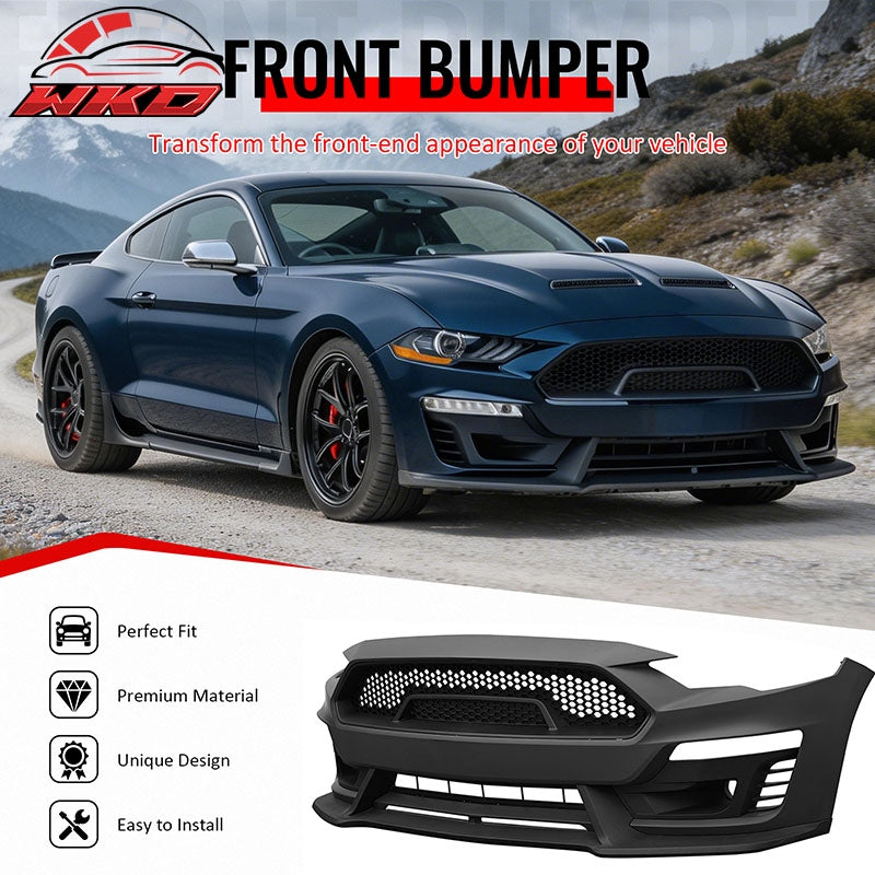 Fits 18-23 Mustang Front Bumper Cover Shelby Super Snake Style with Matte Grille