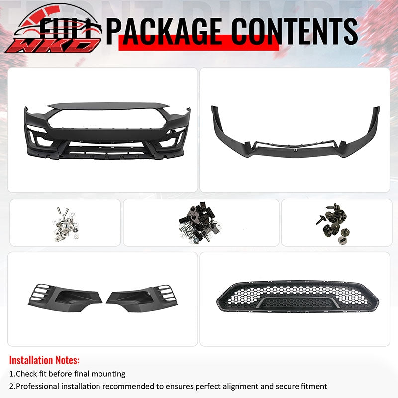 Fits 18-23 Mustang Front Bumper Cover Shelby Super Snake Style with Matte Grille