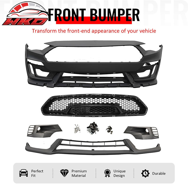 Fits 18-23 Mustang Front Bumper Cover Shelby Super Snake Style with Gloss Grille