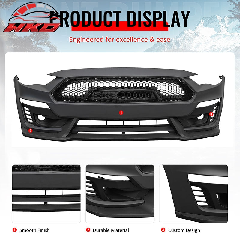 Fits 18-23 Mustang Front Bumper Cover Shelby Super Snake Style with Gloss Grille