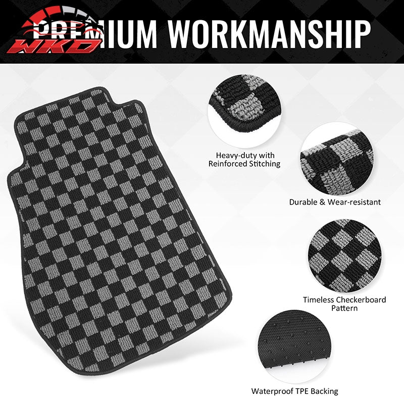 Fits 03-09 Nissan 350Z Floor Mats Non-Slip Carpets Checkered Black Gray Plaid