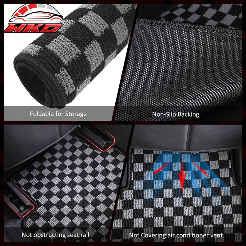 Fits 03-09 Nissan 350Z Floor Mats Non-Slip Carpets Checkered Black Gray Plaid