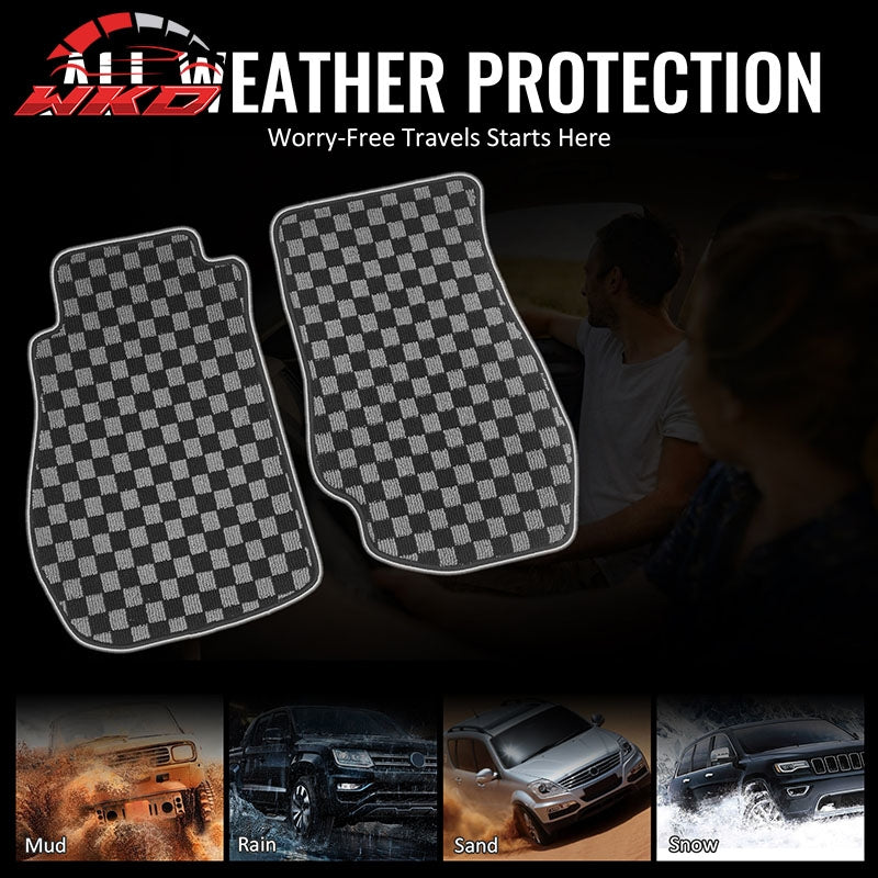 Fits 03-09 Nissan 350Z Floor Mats Non-Slip Carpets Checkered Black Gray Plaid