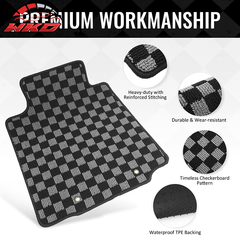 Fits 09-20 Nissan 370Z Floor Mats Non-Slip Carpets Checkered Black Gray Plaid