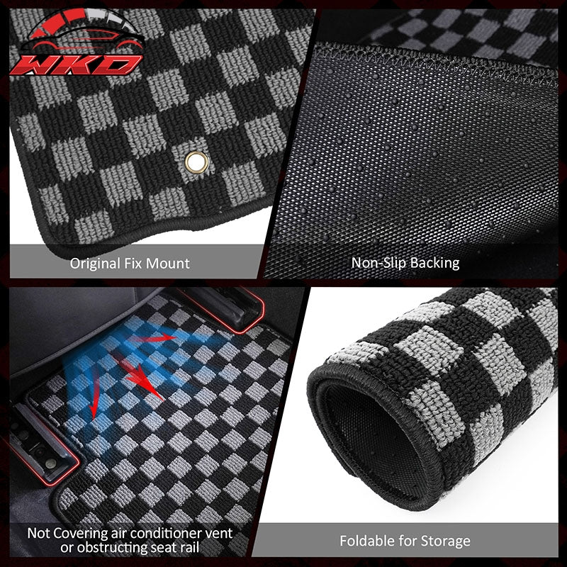 Fits 09-20 Nissan 370Z Floor Mats Non-Slip Carpets Checkered Black Gray Plaid