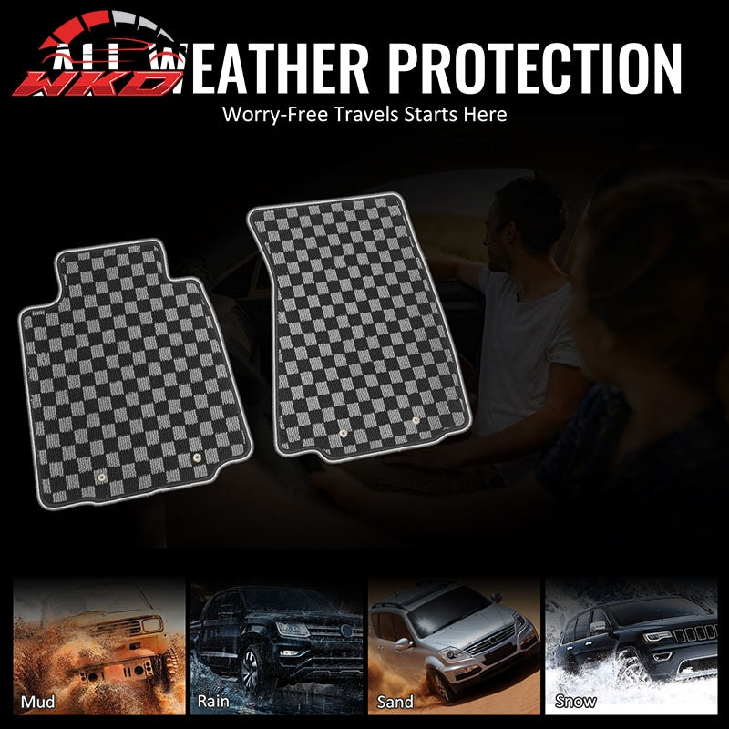 Fits 09-20 Nissan 370Z Floor Mats Non-Slip Carpets Checkered Black Gray Plaid