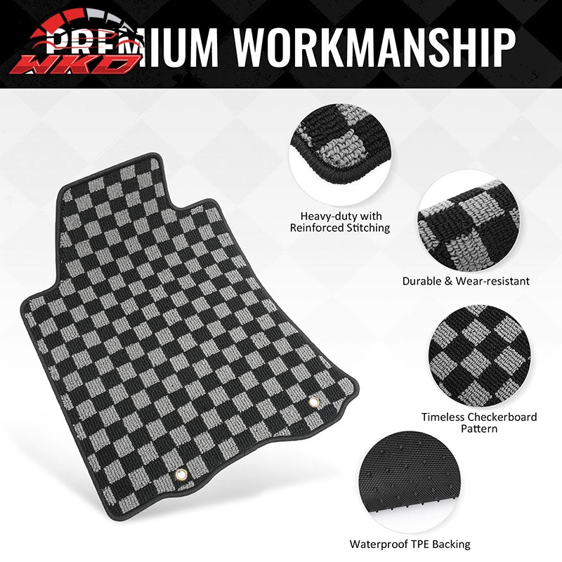 Fits 13-18 Nissan Altima Floor Mats Non-Slip Carpet Checkered Black Gray Plaid
