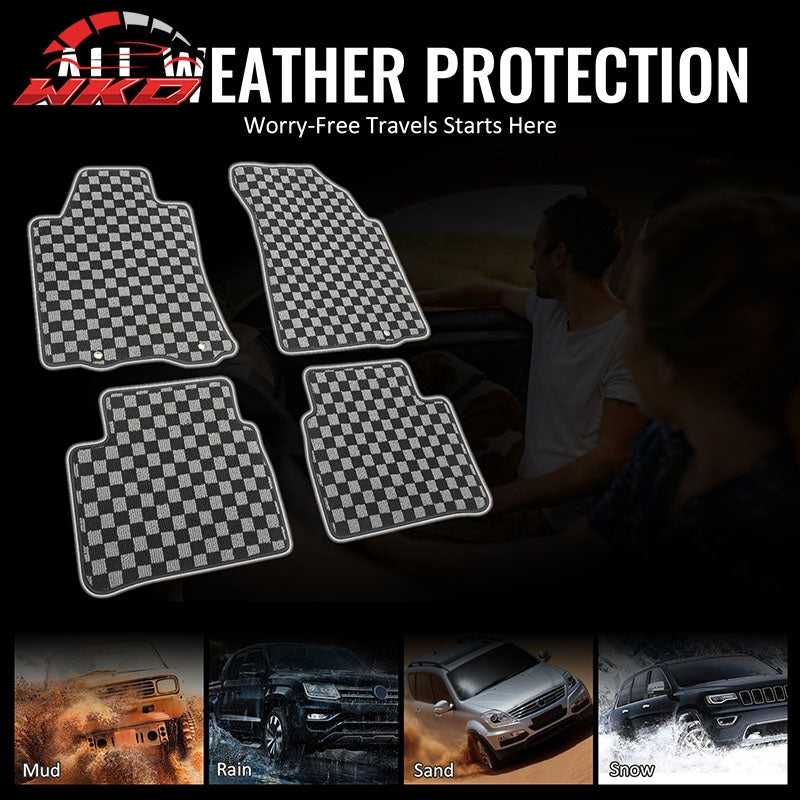 Fits 13-18 Nissan Altima Floor Mats Non-Slip Carpet Checkered Black Gray Plaid