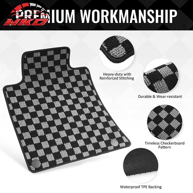 Fits 19-25 Nissan Altima Floor Mats Non-Slip Carpets Checkered Black Gray Plaid