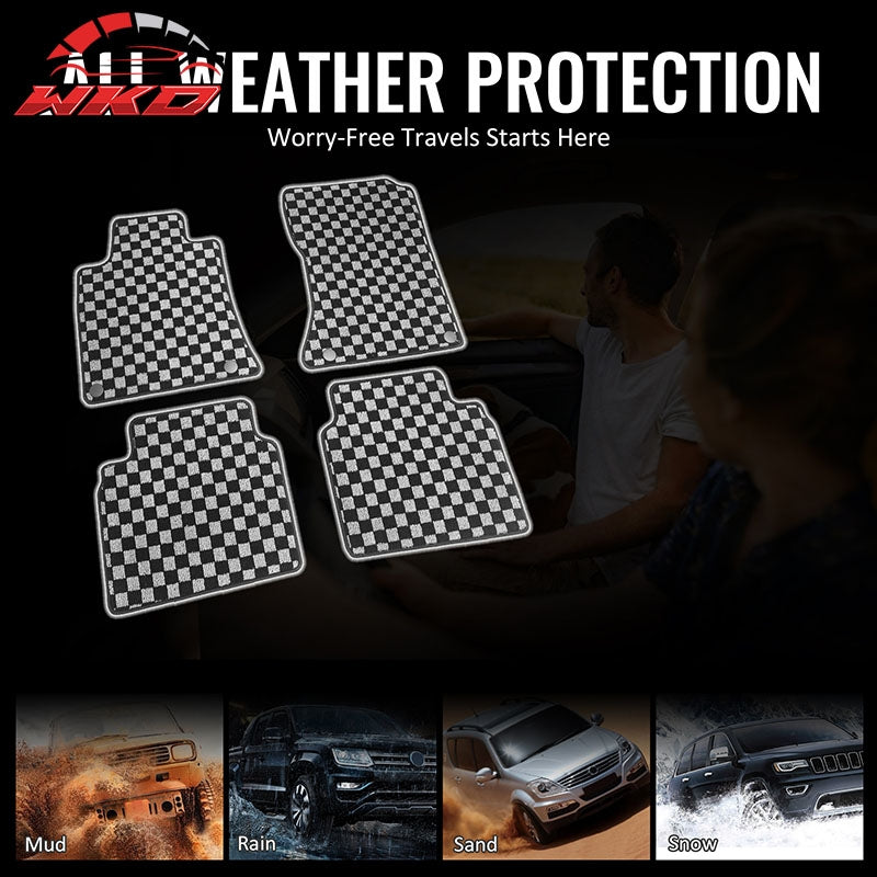 Fits 19-25 Nissan Altima Floor Mats Non-Slip Carpets Checkered Black Gray Plaid