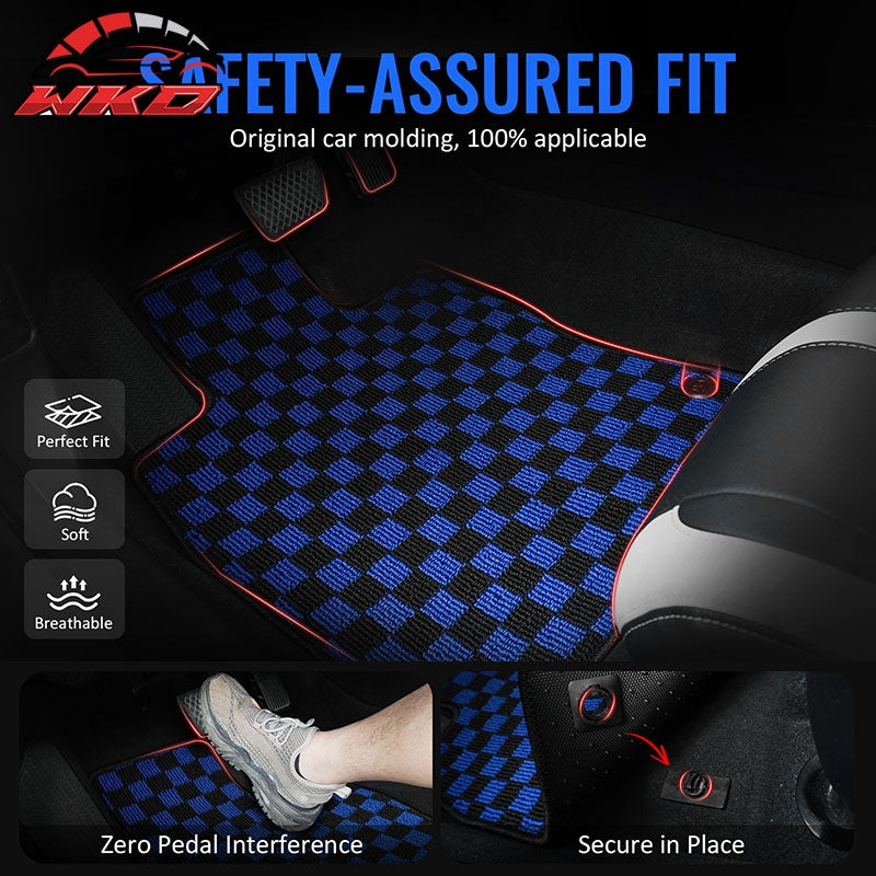 Fits 13-18 Nissan Altima Sedan Car Floor Mats Checkered Carpets Black Blue Plaid