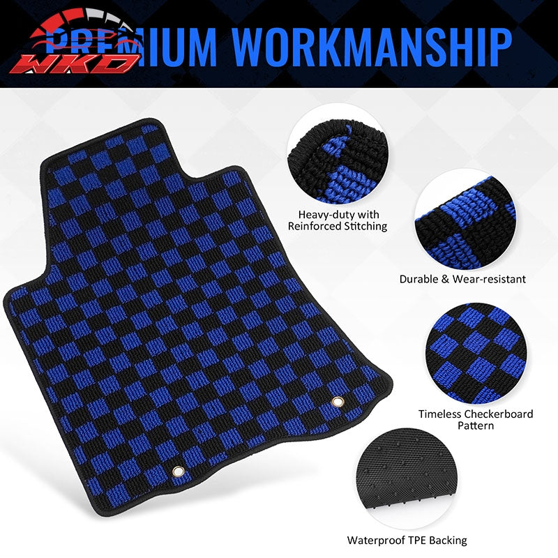 Fits 13-18 Nissan Altima Sedan Car Floor Mats Checkered Carpets Black Blue Plaid