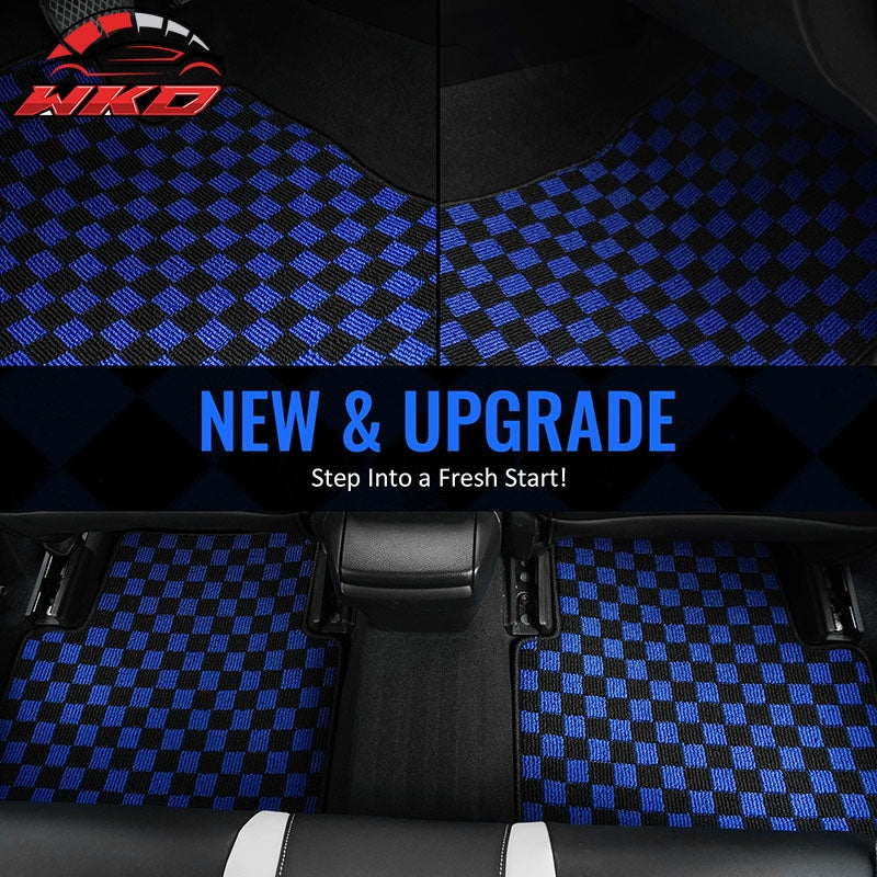Fits 13-18 Nissan Altima Sedan Car Floor Mats Checkered Carpets Black Blue Plaid