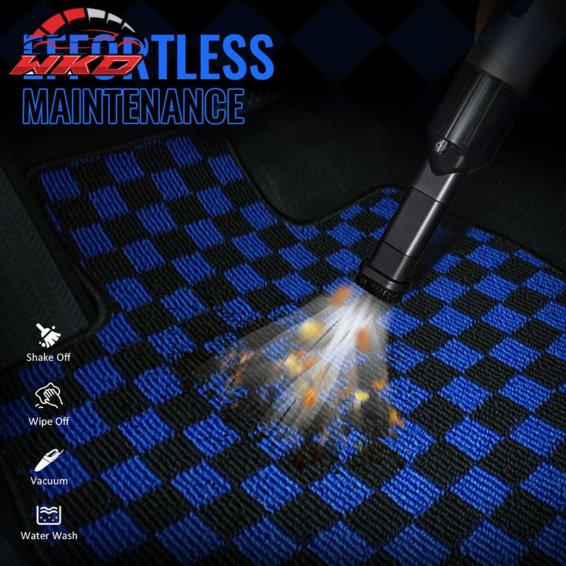 Fits 13-18 Nissan Altima Sedan Car Floor Mats Checkered Carpets Black Blue Plaid