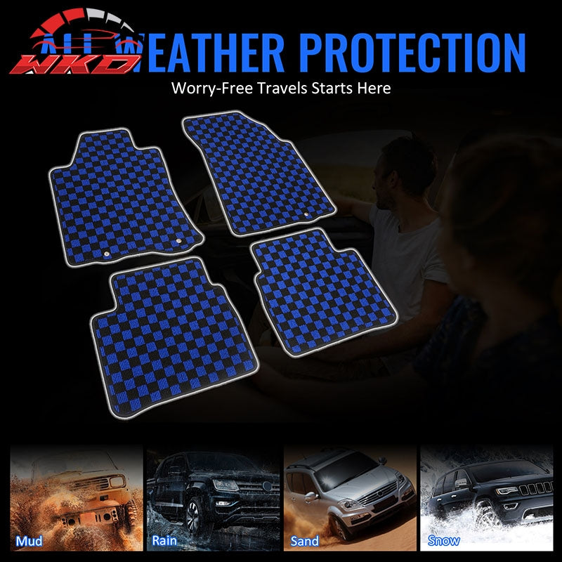 Fits 13-18 Nissan Altima Sedan Car Floor Mats Checkered Carpets Black Blue Plaid