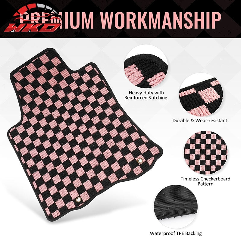Fits 13-18 Nissan Altima Sedan Car Floor Mats Checkered Carpets Black Pink Plaid
