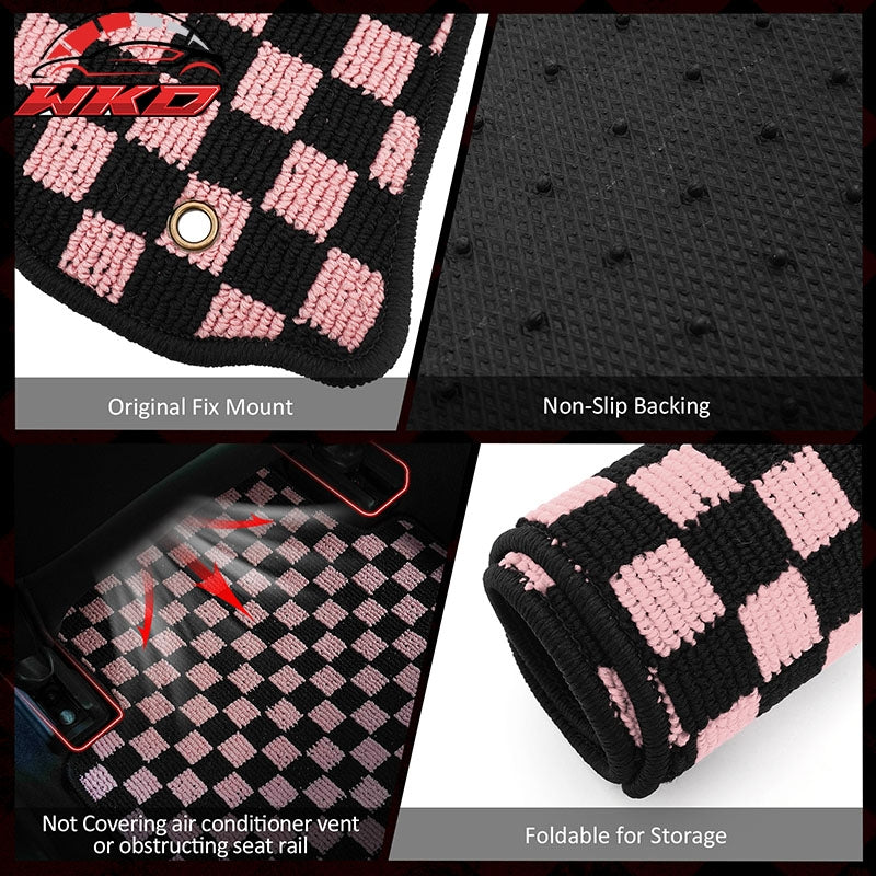 Fits 13-18 Nissan Altima Sedan Car Floor Mats Checkered Carpets Black Pink Plaid