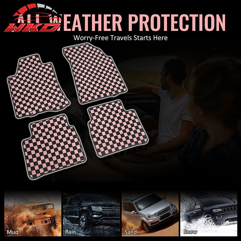 Fits 13-18 Nissan Altima Sedan Car Floor Mats Checkered Carpets Black Pink Plaid