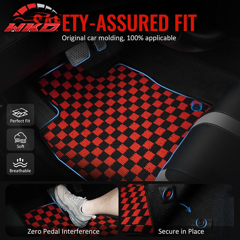Fits 13-18 Nissan Altima Sedan Car Floor Mats Checkered Carpets Black Red Plaid